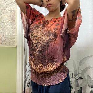 Apt. 9 Red Dolman Sleeve Graphic Blouse